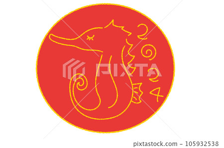Hand drawn seahorse hinomaru stamp style illustration Hand drawn seahorse hinomaru stamp style illustration 105932538