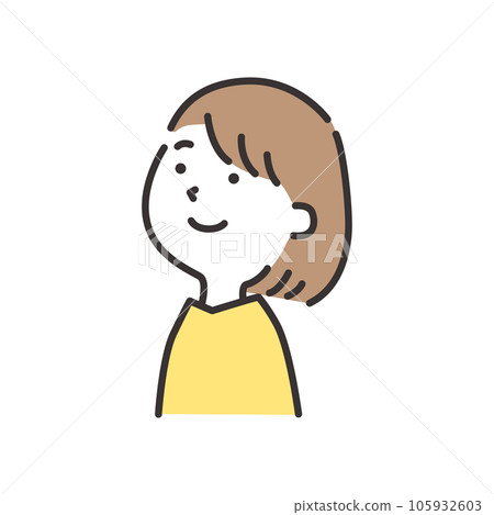 一個微笑的年輕女子斜向上看的插圖 一個微笑的年輕女子斜向上看的插圖 105932603