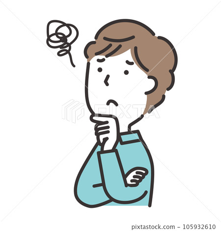 Illustration of a worried young man looking up diagonally Illustration of a worried young man looking up diagonally 105932610