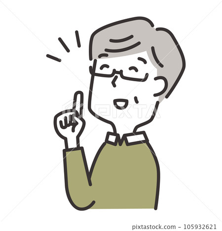 Illustration of an elderly man who is happy with a smile looking up diagonally Illustration of an elderly man who is happy with a smile looking up diagonally 105932621