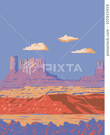 Monument Valley Navajo Tribal Park in Utah and Arizona USA WPA Art Poster 105933459