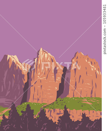 The Three Patriarchs in Zion National Park Utah USA WPA Art Poster 105933481