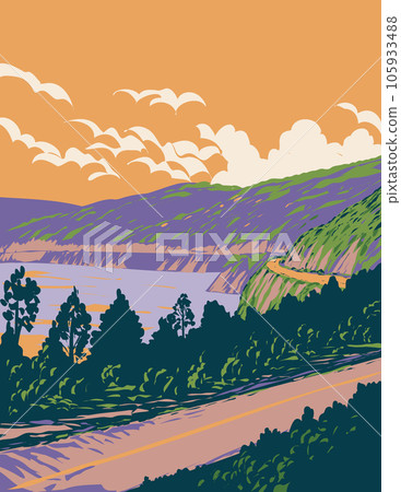Route of the Seven Lakes in Villa La Angostura and San Martin de Los Andes Argentina WPA Art Deco Poster 105933488