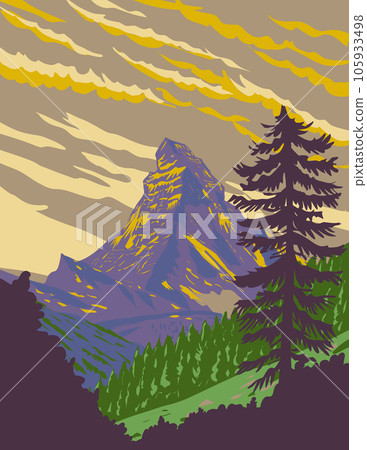 The Matterhorn in Zermatt Switzerland WPA Art Deco Poster 105933498