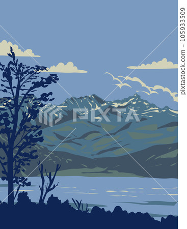 Tierra del Fuego National Park with Fagnano Lake Argentina WPA Art Deco Poster Tierra del Fuego National Park with Fagnano Lake Argentina WPA Art Deco Poster 105933509