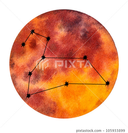 Astrological fire elements zodiac signs. Horoscope icons set: aries leo sagittarius. Hand draw watercolor illustration isolated. For logo, calendar 105933899