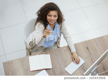 Focused girl agent lawyer manager sit desk chair work laptop 105933908