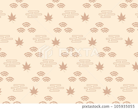 A pattern background material that uses Japanese-style patterns of autumn leaves, haze, and Qinghai waves. Vector illustration. 105935055