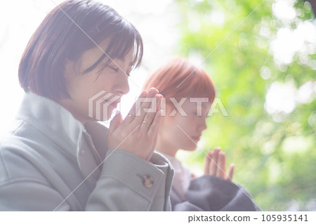 Two women visiting Two women visiting 105935141