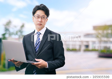 Laptop computer and businessman Laptop computer and businessman 105935500