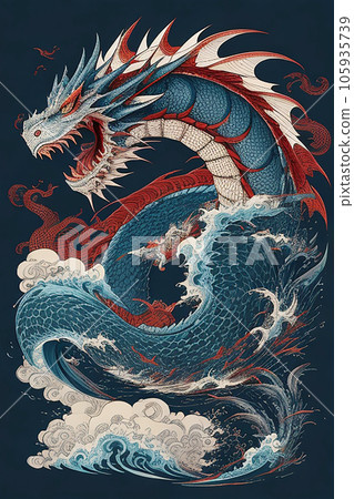 古代風格的日本龍插畫藝術（AI生成圖像） 105935739