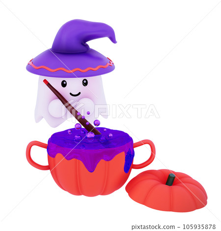 3d Cute ghost for Halloween illustration clip art on transparent background png 105935878