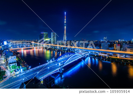 Night view of Tokyo Skytree from Asakusa, Tokyo Night view of Tokyo Skytree from Asakusa, Tokyo 105935914