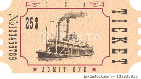 vector image of an old vintage misissippi steamboat ticket vector image of an old vintage misissippi steamboat ticket 105935918
