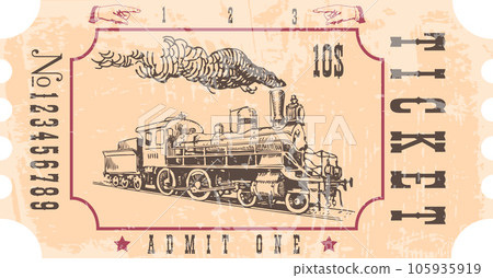 vector image of old vintage american western rail train ticket 105935919