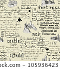 note from an old diary with drawings of ancient cities 105936423