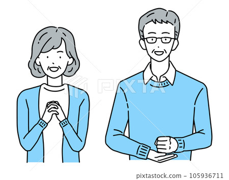 A senior couple with a satisfied expression 105936711