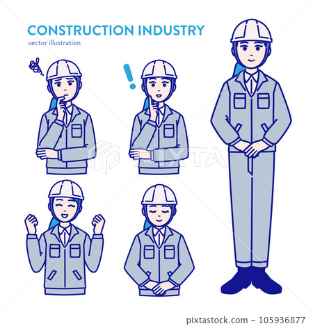 Female office worker / worker in the construction industry Various pose set illustration material 105936877