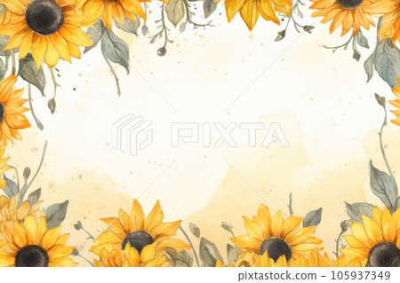 Watercolor sunflower frames on retro background 105937349
