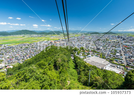 View from Mt. Hachiman Ropeway in Omihachiman towards Omihachiman Station Omihachiman City, Shiga Prefecture View from Mt. Hachiman Ropeway in Omihachiman towards Omihachiman Station Omihachiman City, Shiga Prefecture 105937373