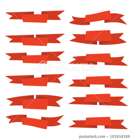 Flat vector red ribbons banners flat isolated on white background