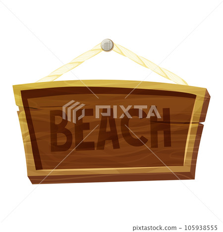 Wooden pointer, directional sign with sand in cartoon style isolated on white background. Summer, sea holiday plank. 105938555
