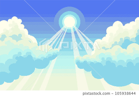 Gradient blue sky dot picture background material where the sun shines between the clouds Gradient blue sky dot picture background material where the sun shines between the clouds 105938644