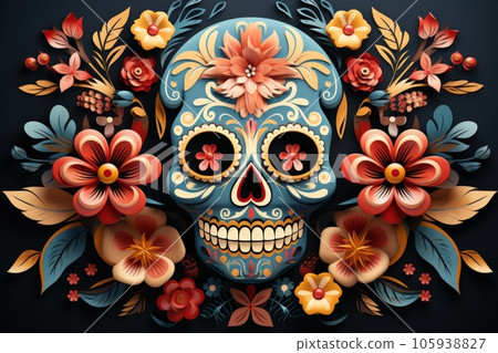 Day of death skull decorate with flower concept background. 105938827