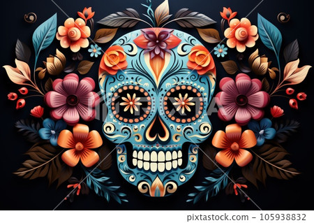 Day of death skull decorate with flower concept background. Day of death skull decorate with flower concept background. 105938832