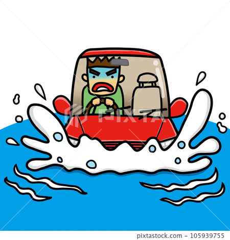 一輛客車在被淹的道路上濺起水花 105939755