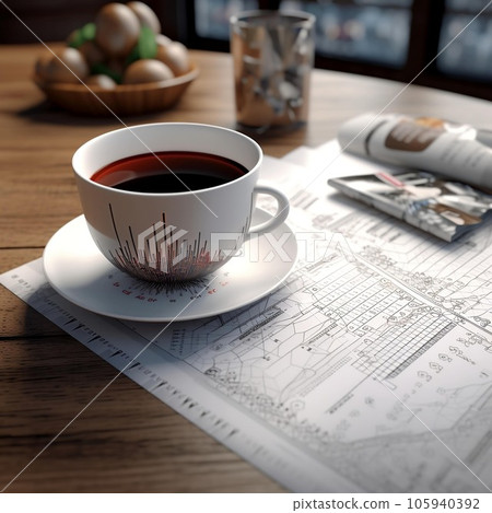 AI 生成的圖像,在時尚咖啡館的桌子上顯示圖形並提供咖啡 AI 生成的圖像,在時尚咖啡館的桌子上顯示圖形並提供咖啡 105940392
