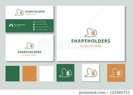 Shareholders logo design with editable slogan. Branding book and business card template. Shareholders logo design with editable slogan. Branding book and business card template. 105940751