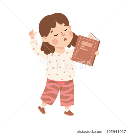 Little Girl Character Standing and Tell Story or Recite Poetry from Book Vector Illustration Little Girl Character Standing and Tell Story or Recite Poetry from Book Vector Illustration 105941037