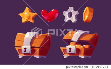 Gold and chest ui game vector icon element set Gold and chest ui game vector icon element set 105941221