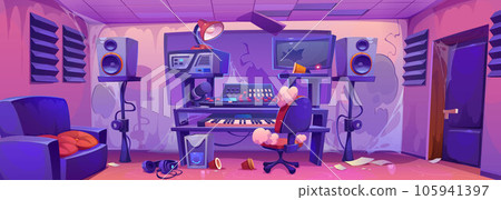 Abandoned music record studio, messy radio room 105941397