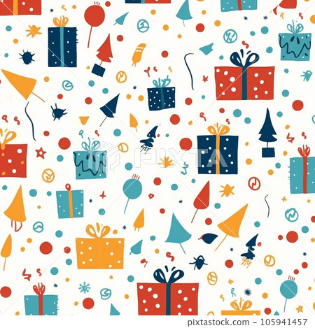 聖誕可愛禮物無縫圖案AI生成圖像 105941457
