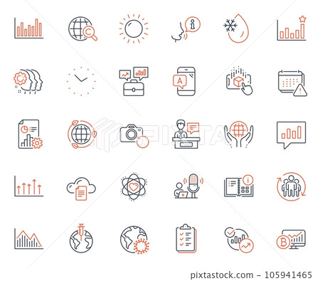 Science icons set. Included icon as Sunny weather, Time and Analytical chat web elements. Employees teamwork, Efficacy, Report icons. Atom, Bitcoin chart, Bar diagram web signs. Vector Science icons set. Included icon as Sunny weather, Time and Analytical chat web elements. Employees teamwork, Efficacy, Report icons. Atom, Bitcoin chart, Bar diagram web signs. Vector 105941465