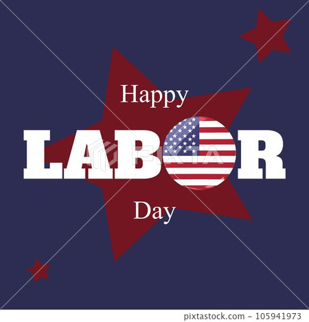 Happy labor day text in white with flag of america over red stars and dark blue 105941973