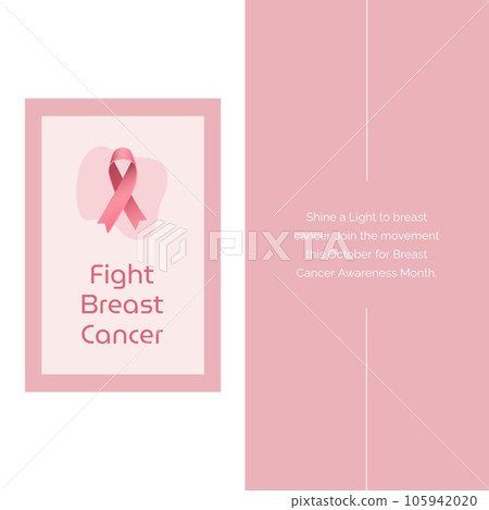 Fight breast cancer and breast cancer awareness month text with pink ribbon on cream and pink 105942020