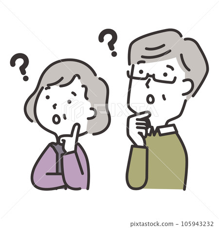 一對老年夫婦帶著疑問的臉斜向抬頭的插圖 105943232