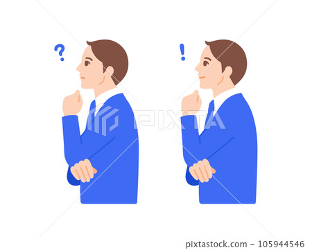 Profile of businessman. A set of expressions that have discovered something and expressions that have doubts. Illustration material. Profile of businessman. A set of expressions that have discovered something and expressions that have doubts. Illustration material. 105944546