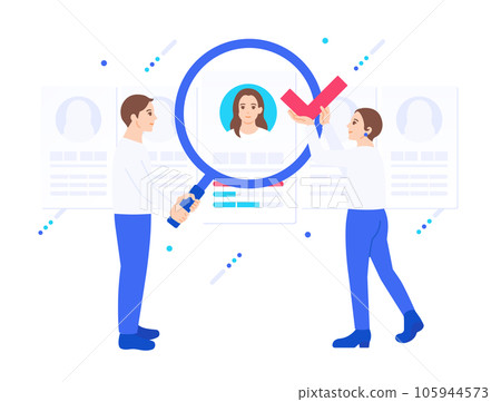 僱用和確保人力資源。找到活躍客戶的商務人士的插圖材料。 105944573