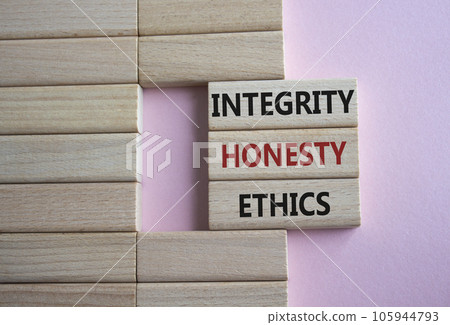 Integrity Honesty Ethics symbol. Concept words Integrity Honesty Ethics on wooden blocks. Beautiful pink background. Business and Integrity Honesty Ethics concept. Copy space. Integrity Honesty Ethics symbol. Concept words Integrity Honesty Ethics on wooden blocks. Beautiful pink background. Business and Integrity Honesty Ethics concept. Copy space. 105944793
