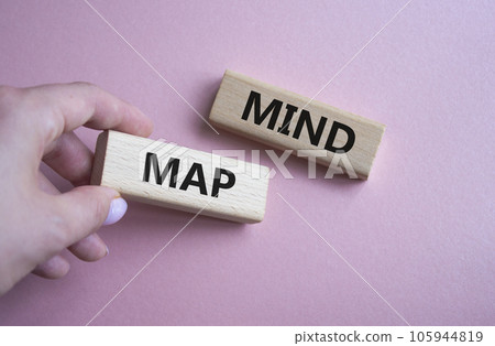 Mind Map symbol. Concept word Mind Map on wooden blocks. Businessman hand. Beautiful pink background. Business and Mind Map concept. Copy space Mind Map symbol. Concept word Mind Map on wooden blocks. Businessman hand. Beautiful pink background. Business and Mind Map concept. Copy space 105944819