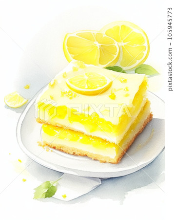 Watercolor illustration of Lemon Cake in dessert menu 105945773