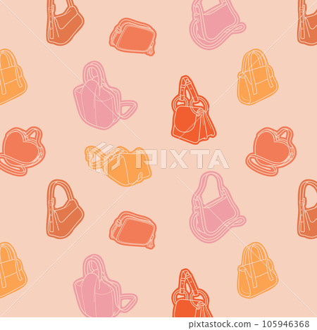 Background of women's handbags. Hand drawn vector. Warm colors. Seamless pattern for wrapping, printing. Background of women's handbags. Hand drawn vector. Warm colors. Seamless pattern for wrapping, printing. 105946368