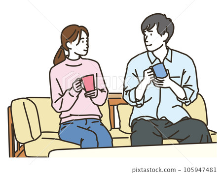 Asian couple cuddling indoors Asian couple cuddling indoors 105947481