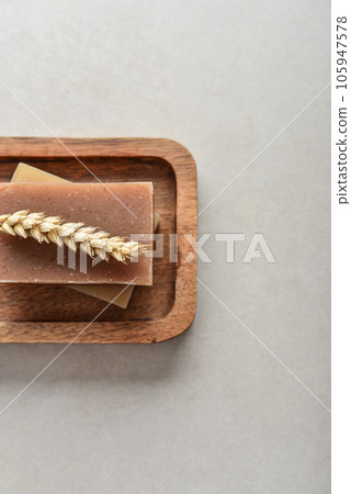 Natural handmade soap bars on wooden tray Natural handmade soap bars on wooden tray 105947578