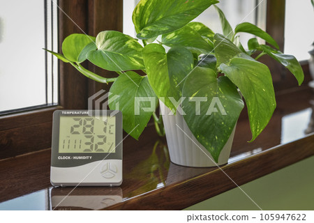 Thermometer hygrometer measuring the optimum temperature and humidity in a house Thermometer hygrometer measuring the optimum temperature and humidity in a house 105947622
