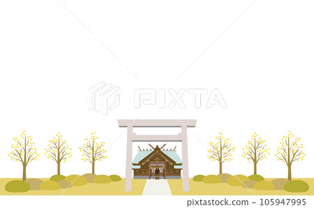 神社和銀杏樹的插圖 石牌坊景觀 神社和銀杏樹的插圖 石牌坊景觀 105947995